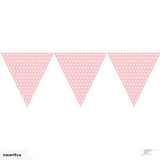 Pink Dots Bunting Flags, 2.7m long, double-sided, with white polka dots, perfect for vibrant party decorations.