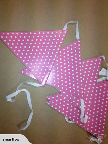 Pink Dots Bunting Flags, 2.7m long, double-sided, durable cardboard with vibrant pink and white polka dots for festive decor.