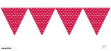 Vibrant red dot bunting flags, 2.7m long, perfect for parties and events, made of durable cardboard, strung on fabric rope.
