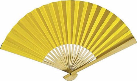 Yellow paper hand fans with bamboo frames, perfect for summer cooling and wedding decorations - pack of 10.