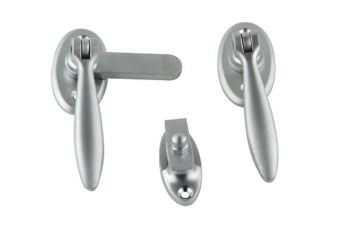 Satin chrome plated zinc fastener for timber bi-fold doors, ensuring durability and stylish security for home renovations.