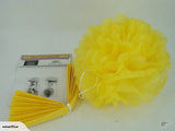 Bright yellow paper pom pom lanterns, 30cm, set of 12, perfect for festive decorations at weddings, birthdays, or kids' rooms.