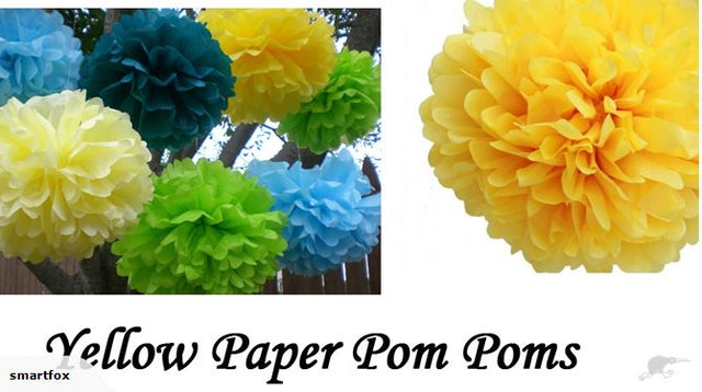 Bright yellow paper pom pom lanterns, 30cm, set of 12, perfect for events, adding cheerful decor to any celebration.