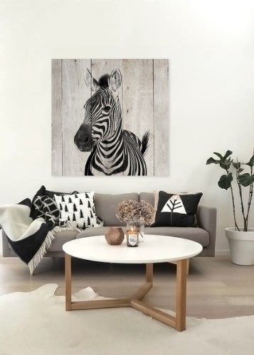 Wood Panel Art featuring a captivating zebra design, made from durable pine, ideal for enhancing any living space.