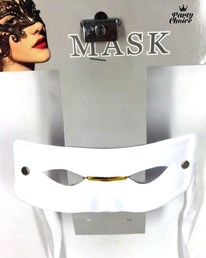 Sleek metallic white party mask perfect for masquerades and Halloween, combining comfort with stylish elegance.