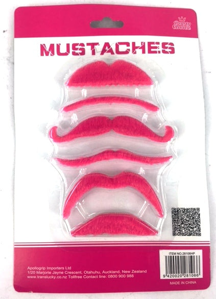 Hot pink mustache set of 6, perfect for parties, photo booths, and adding a fun twist to costumes and celebrations.