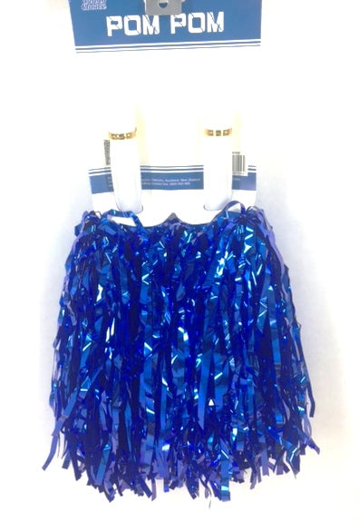 Bright blue cheerleading pom poms in a set of 2, perfect for boosting spirit at events and performances.