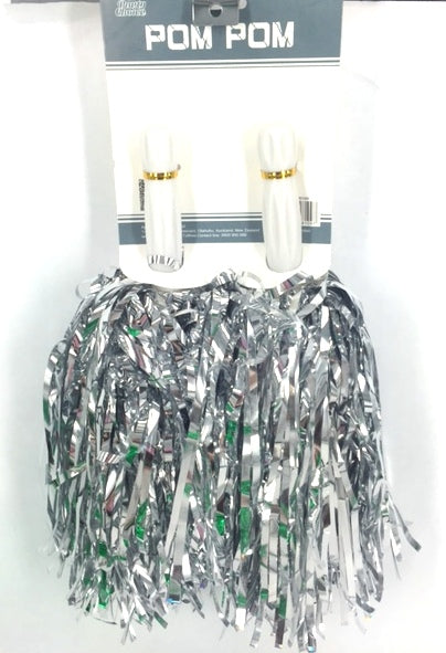 Silver cheerleading pom poms (set of 2) for vibrant performance, perfect for games, parties, or festive events.