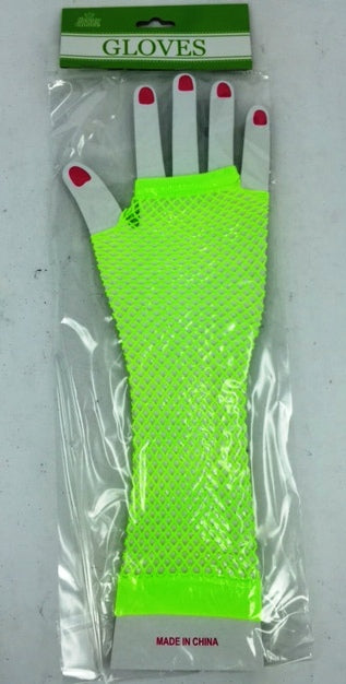 Vibrant neon green finger-less gloves made from soft knitted acrylic, ideal for comfort, style, and flexibility.