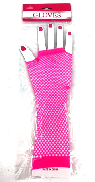 Vibrant pink finger-less gloves, 25cm, knitted acrylic, stylish wrist band, perfect for any occasion and outfit.