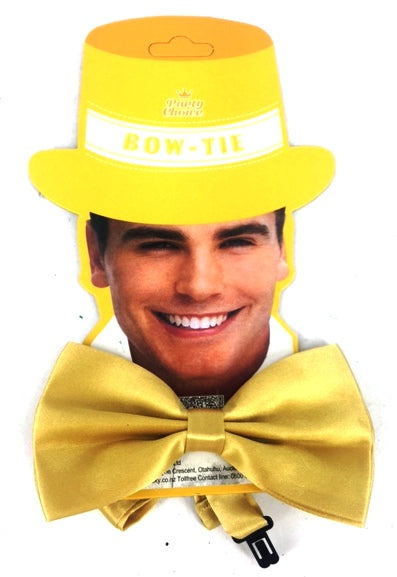 Adjustable yellow necktie bow measuring 10cm x 15cm, perfect for special occasions and fancy dress outfits.
