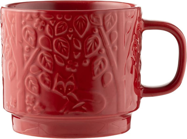 Vibrant red 300ml Mason Cash stoneware mug, perfect for hot drinks, microwave and dishwasher safe, stylish and durable.