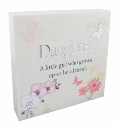 Vibrant wooden wall art plaque for daughters, featuring laser-cut designs and heartfelt phrases, perfect for home decor.