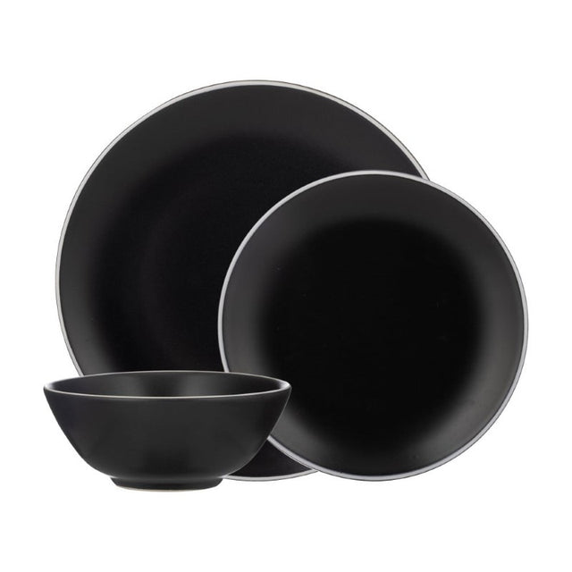 Elegant Mason Cash Black Dinner Set (12pc) featuring stoneware dinner plates, side plates, and bowls, perfect for stylish dining.