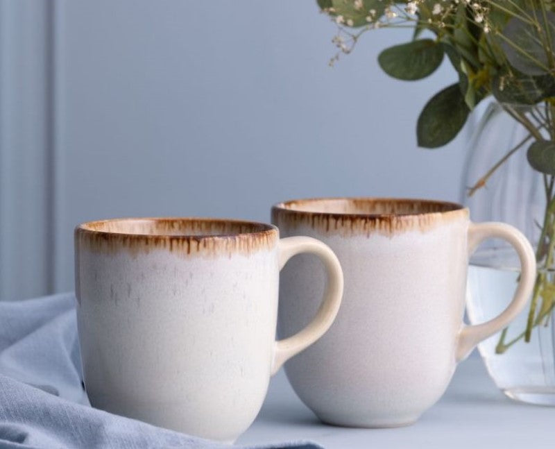 Set of 4 Mason Cash Reactive Cream Mugs, 400ml, unique stoneware design with sturdy handles, dishwasher safe.