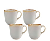 Set of 4 Mason Cash cream mugs with unique reactive glaze, 400ml capacity, durable stoneware, and comfortable handles.