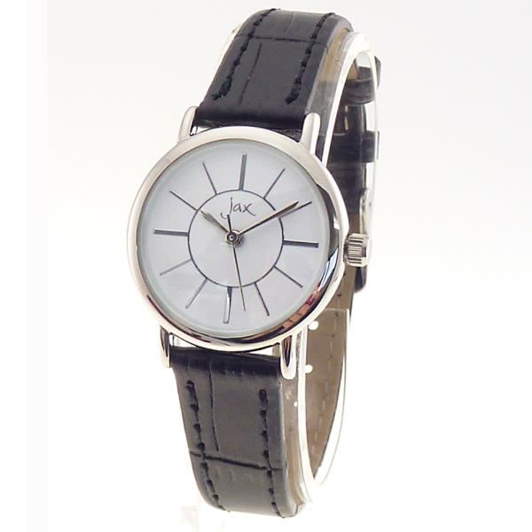 Elegant Slv/Black/Black watch with round white/silver face, 24mm, and black crocodile leather strap. Perfect for any occasion.