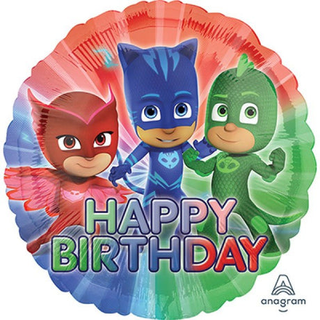 PJ Masks Happy Birthday foil balloon, 45cm, self-sealing, perfect for superhero-themed celebrations and parties.