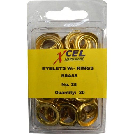 Brass eyelets with rings, 1/2", corrosion-proof, pack of 20 for crafting and DIY projects.