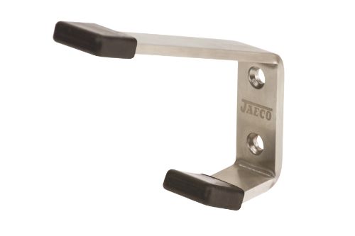 Stainless steel coat hook with plastic tips, designed for heavy use in modern hallways and entryways, 105x20x70 mm.