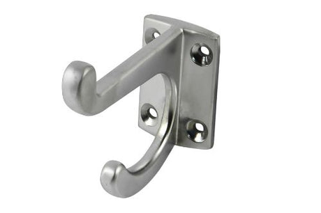Satin chrome hat and coat hook for stylish home organization, made from durable zinc, perfect for entryways and hallways.