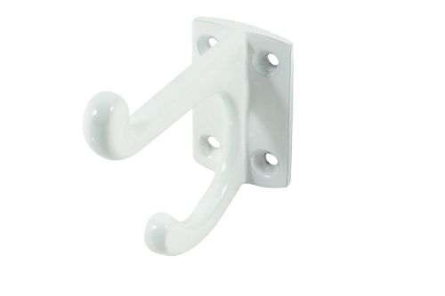 Stylish white powder-coated hat and coat hook, durable zinc construction, perfect for home organization in entryways or mudrooms.