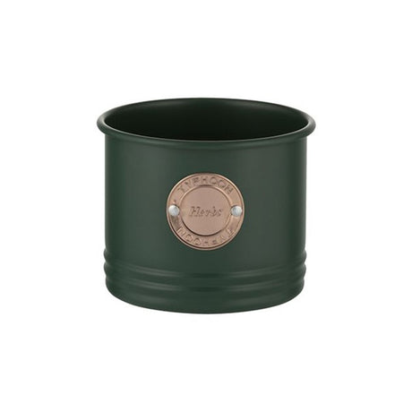 Green Typhoon Living 700ML herb pot with elegant design, durable coated steel, and brass badge, perfect for kitchen gardening.