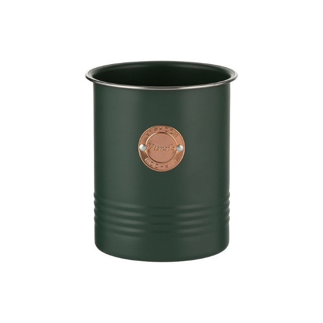 Green Typhoon Living 1.7L Utensil Pot, durable and stylish for organizing kitchen tools with a copper badge accent.