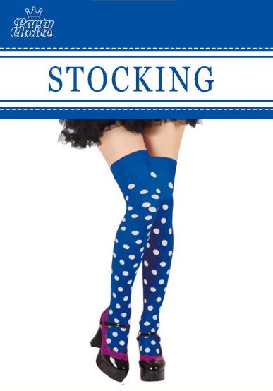Knee-high blue socks with white dots, stylish and comfortable for daily wear or special occasions.