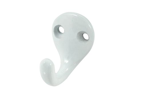 White powder-coated robe hook made of durable zinc, ideal for hanging towels and robes in stylish, clutter-free spaces.