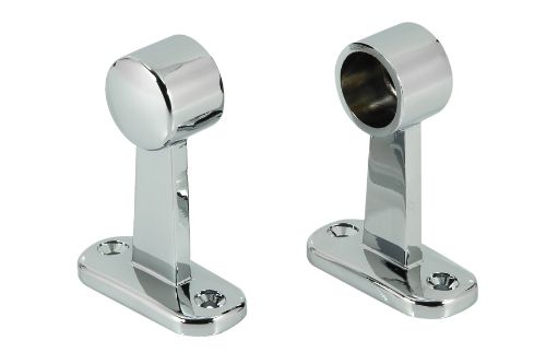 Chrome-plated end brackets for 19mm towel rail, durable zinc construction, stylish modern design, sold as a pair.