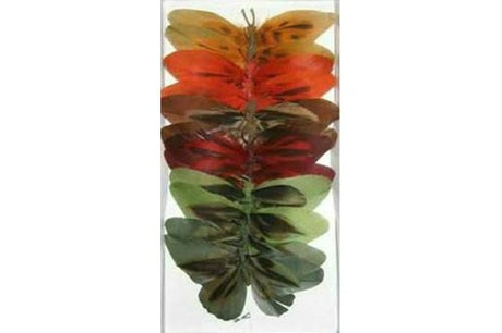 Colorful artificial butterflies set of 12, featuring feather bodies and bendable wire for versatile home and event decor.