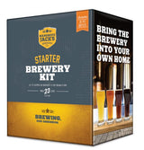 Mangrove Jack's Starter Brewery Kit featuring a 30L fermenter, equipment, and ingredients for crafting home-brewed beer.