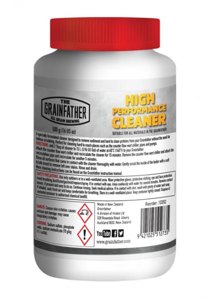 Grainfather High Performance Cleaner (500g) for effortless cleaning of brewing equipment, effective on tough residues and hard-to-reach parts.