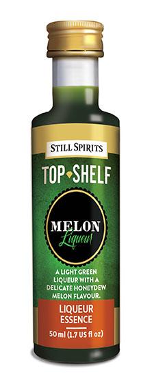 Light green Still Spirits Top Shelf Melon Liqueur bottle, showcasing its honeydew melon flavor for cocktails and desserts.