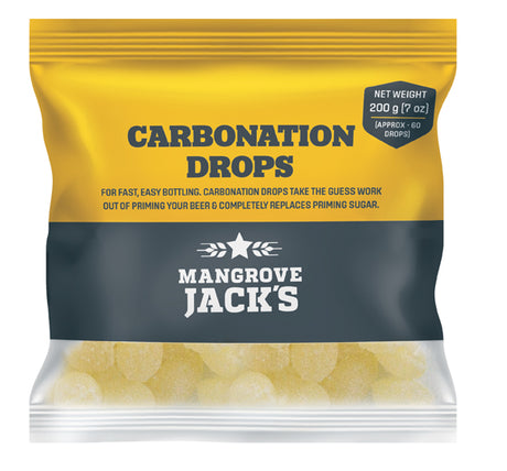 Mangrove Jack's Carbonation Drops 200gm pack, containing 60 easy-to-use drops for precise beer carbonation.