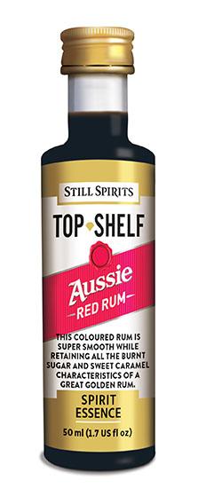 Still Spirits Top Shelf Aussie Red Rum bottle showcasing vibrant red color and artisanal craftsmanship for cocktail enthusiasts.