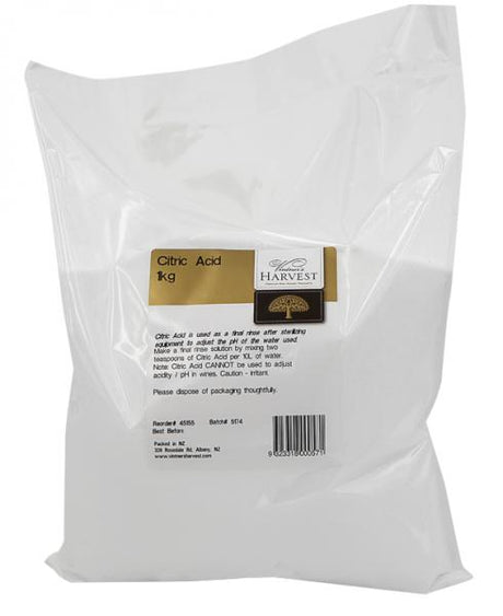 Vintner's Harvest Citric Acid 1kg, a versatile powder for enhancing flavors in homebrewing, winemaking, and food preservation.