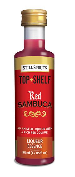 Still Spirits Top Shelf Red Sambuca, a vibrant aniseed liqueur, perfect for sipping or mixing into cocktails.