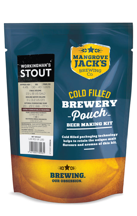 Export Stout Pouch from Mangrove Jack's Trad Series, designed for homebrewing 23 litres of rich, smooth beer.