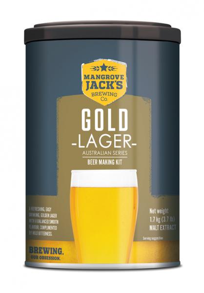 Classic Gold Larger from Mangrove Jack's, a refreshing golden lager with smooth flavor, perfect for home brewing 23 liters.