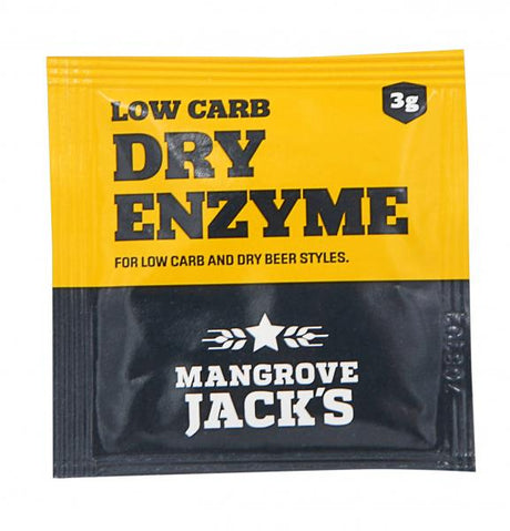 Mangrove Jack's Dry Enzyme Sachet 3g for brewing low-carb, drier beers by breaking down malt sugars for enhanced fermentation.