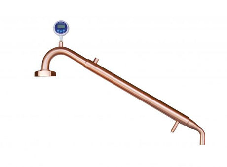 Copper pot still condenser designed for enhanced flavor extraction in home distillation setups with T500 Boiler.