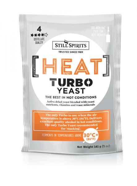 Still Spirits Heat Turbo Yeast (138g) for high-temperature brewing, maximizing alcohol yield and flavor in hot conditions.