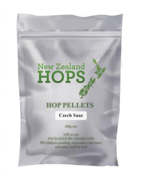 Mangrove Jack's Czech Saaz hop pellets (100g) for brewing lagers and pilsners with earthy, spicy aroma and low bitterness.