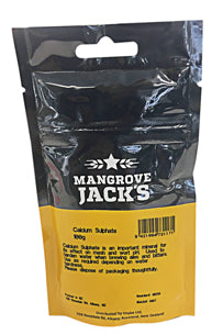 Mangrove Jack's Calcium Sulphate 100g package, essential for enhancing beer flavor and optimizing mash pH for brewing.