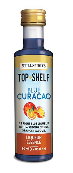 Bright blue liqueur bottle showcasing Still Spirits Top Shelf Blue Curacao, perfect for vibrant cocktails with bold citrus flavor.