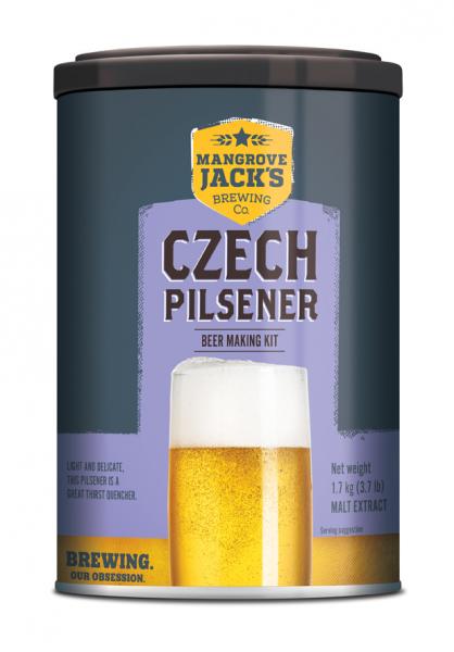 Alt text: “Mangrove Jack's Czech Pilsener beer kit, 1.7kg, featuring a crisp, refreshing flavor and distinctive hop character.”