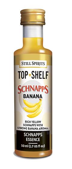 Vibrant yellow bottle of Still Spirits Banana Schnapps, infused with a rich banana aroma for cocktails and desserts.