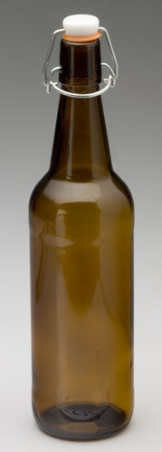 Amber glass flip-top bottles, 750ml, case of 12, ideal for brewing and securely storing beverages.